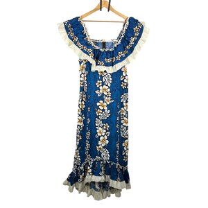 Royal creations Hawaii floral ruffle midi‎ dress 80s boho beach sz XL